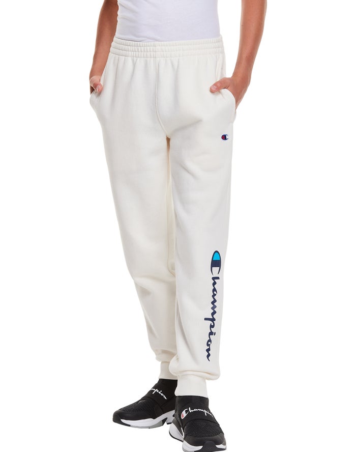 Champion Boys Joggers NZ - Fleece Script Logo Cream ( 1854-BYGZD )